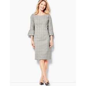 Gray Plaid Bell-Sleeve Sheath Dress